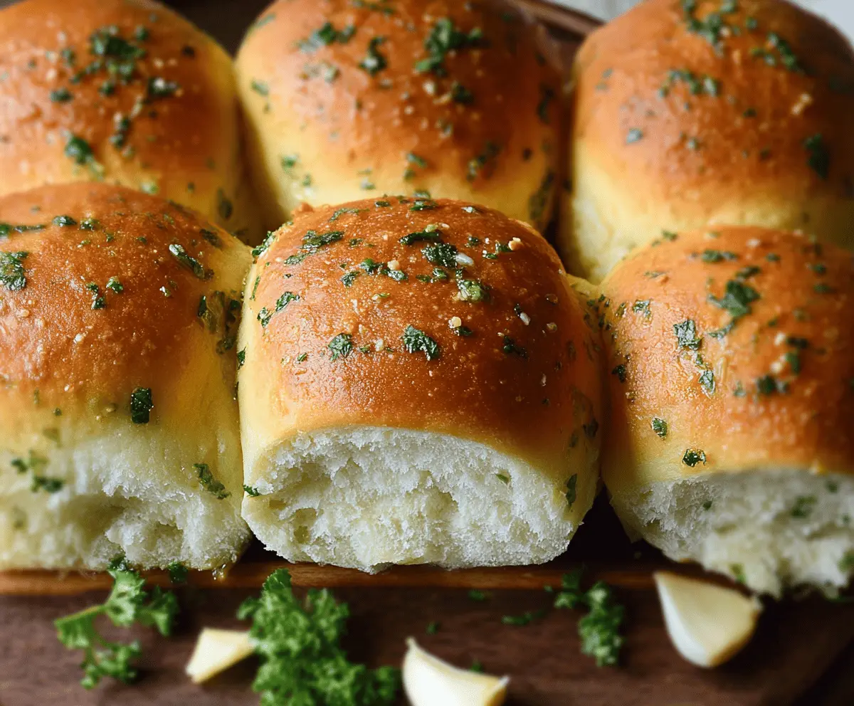 Golden garlic bread rolls with crispy crust and flavorful garlic spread.
