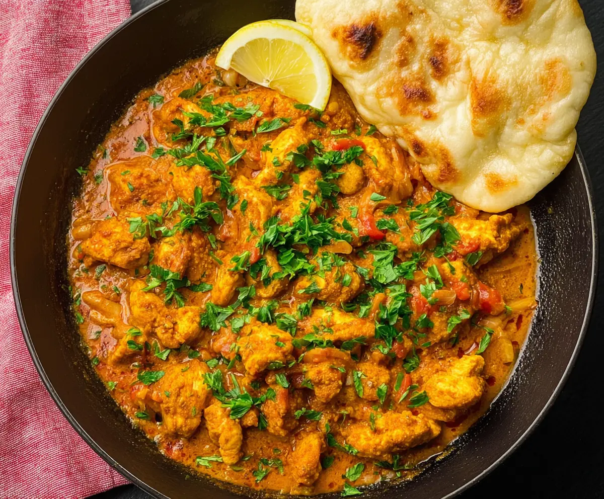 Delicious Gordon Ramsay Chicken Tikka Masala served with rice and fresh herbs.