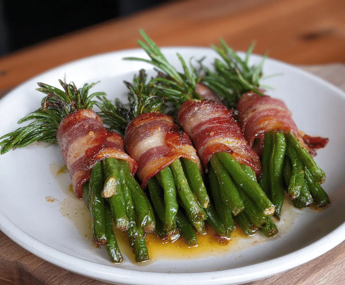 Delicious green bean bundles wrapped with bacon on a serving platter, ready to serve.