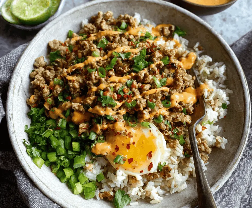 Ground Turkey Rice Bowls with Bang Bang Sauce