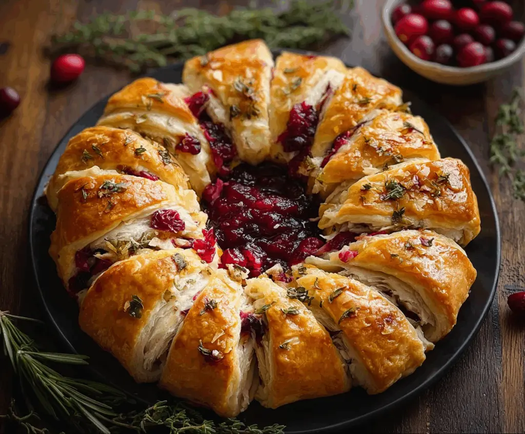 Delicious turkey cranberry crescent ring appetizer perfect for the holidays.