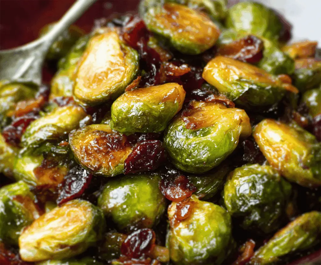 Orange Maple Glazed Brussels Sprouts with Cranberries