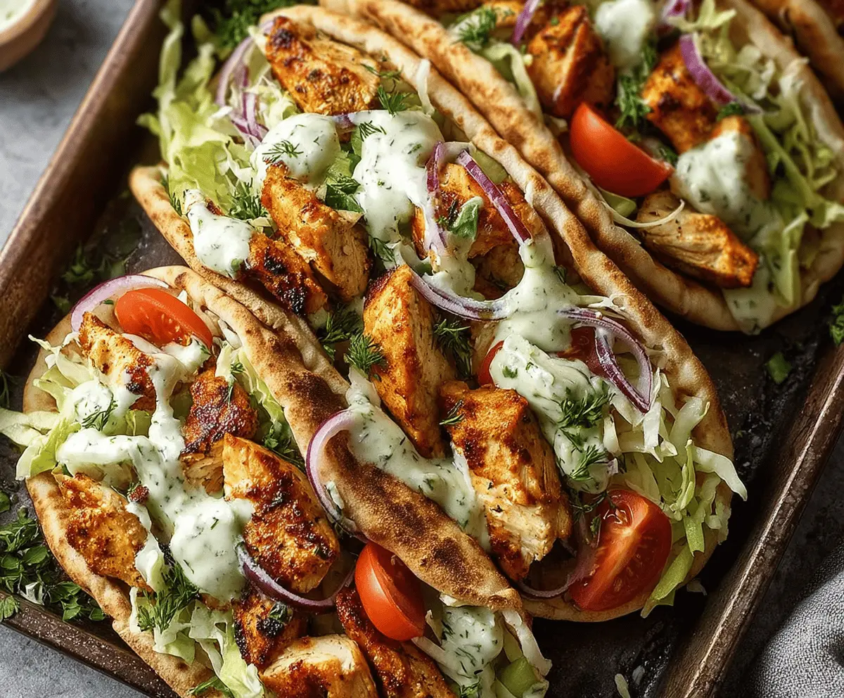 Delicious sheet pan chicken pitas filled with juicy chicken strips, fresh herbs, and creamy ranch dressing for a quick meal.