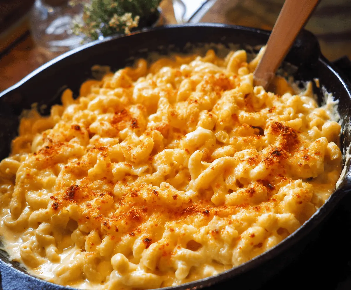 Creamy stovetop Gouda mac and cheese served in a bowl, showcasing rich cheese flavor and pasta texture.