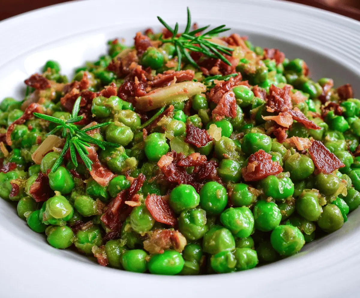 Delicious Thanksgiving Peas with Pear and Pancetta served as a festive side dish.