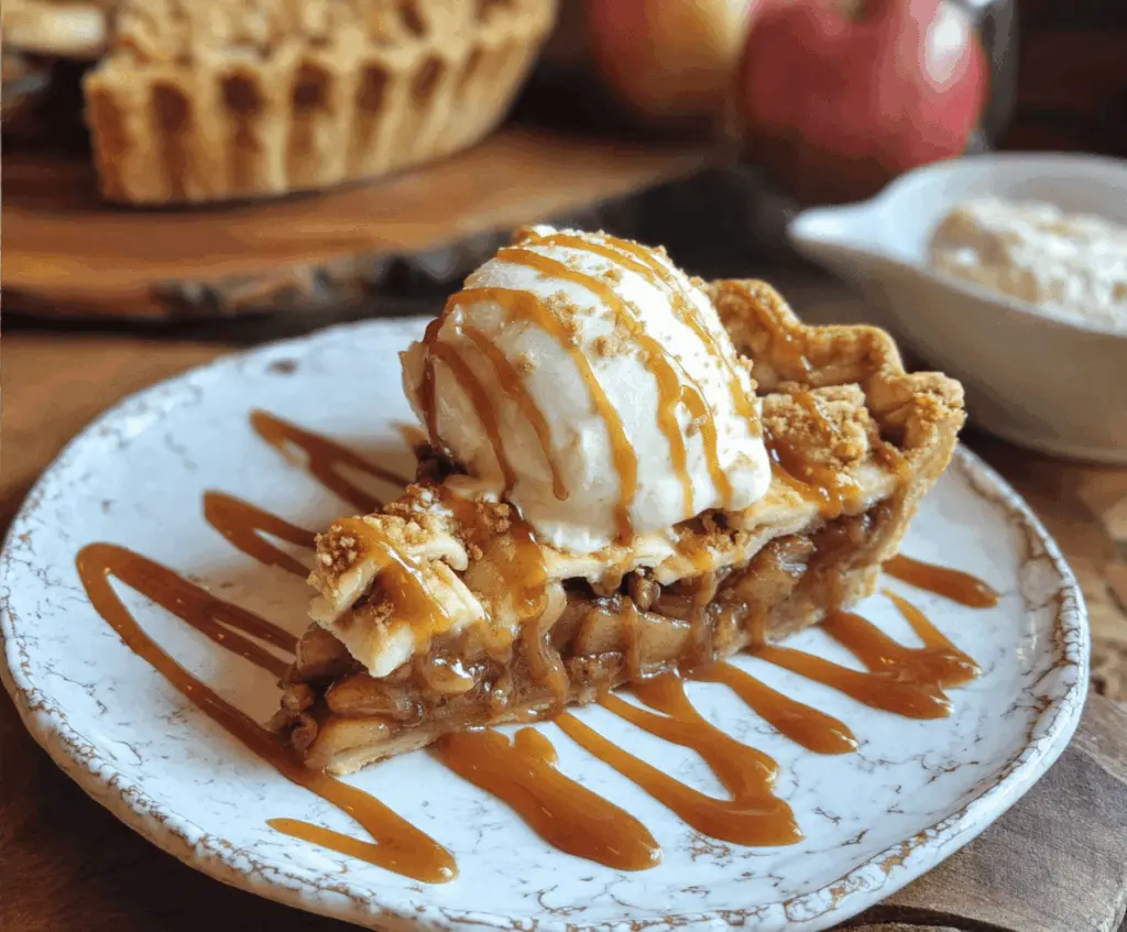 Delicious toffee apple pie with a golden crust and caramelized apple filling, perfect for dessert.