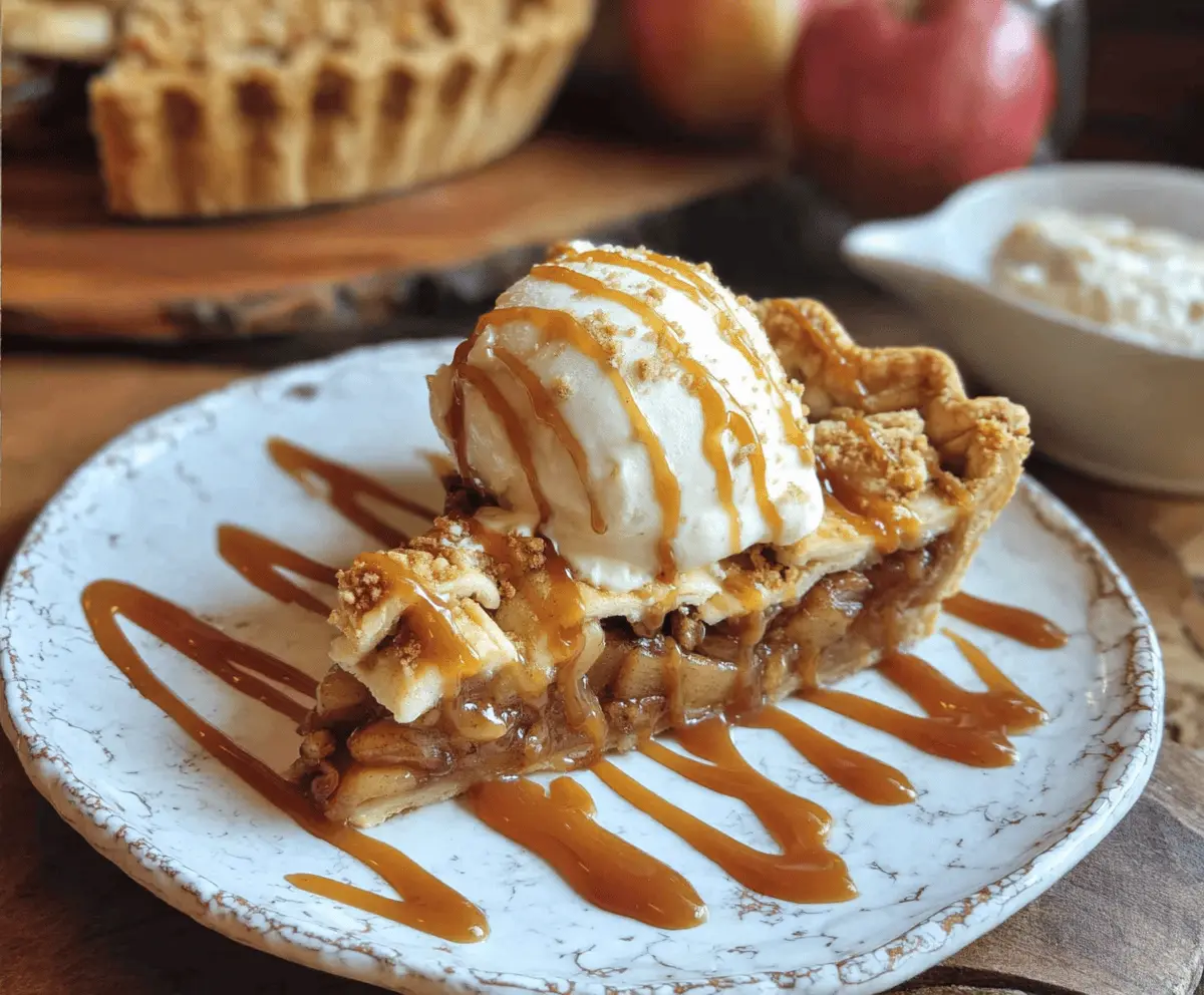 Delicious toffee apple pie with a golden crust and caramelized apple filling, perfect for dessert.