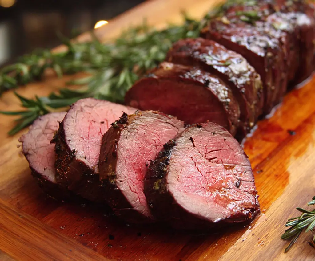 Juicy and tender beef tenderloin roasted to perfection, ideal for special occasions.