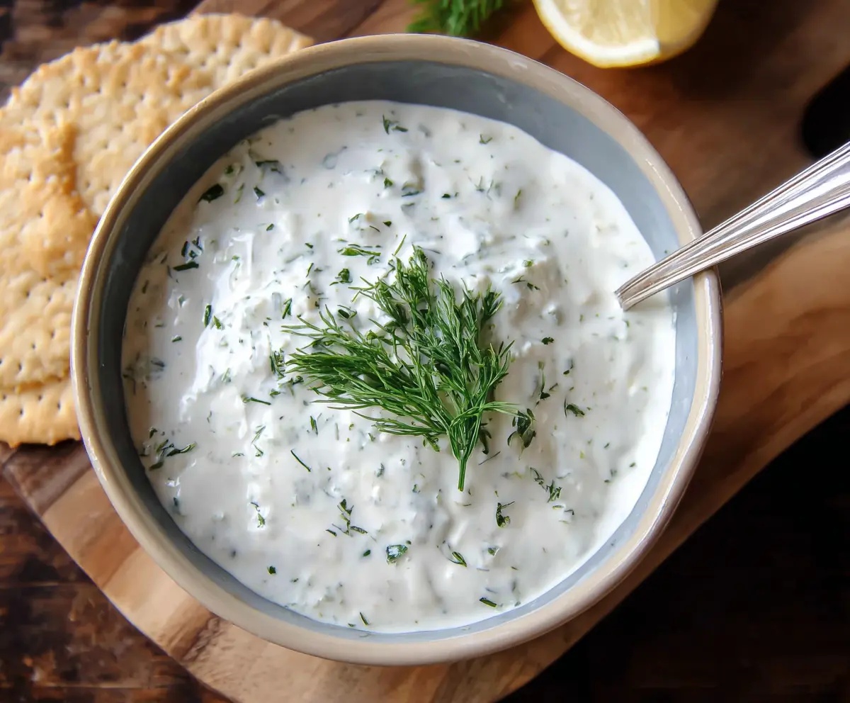 Creamy Greek yogurt ranch dip served with fresh vegetable sticks, perfect for healthy snacking.