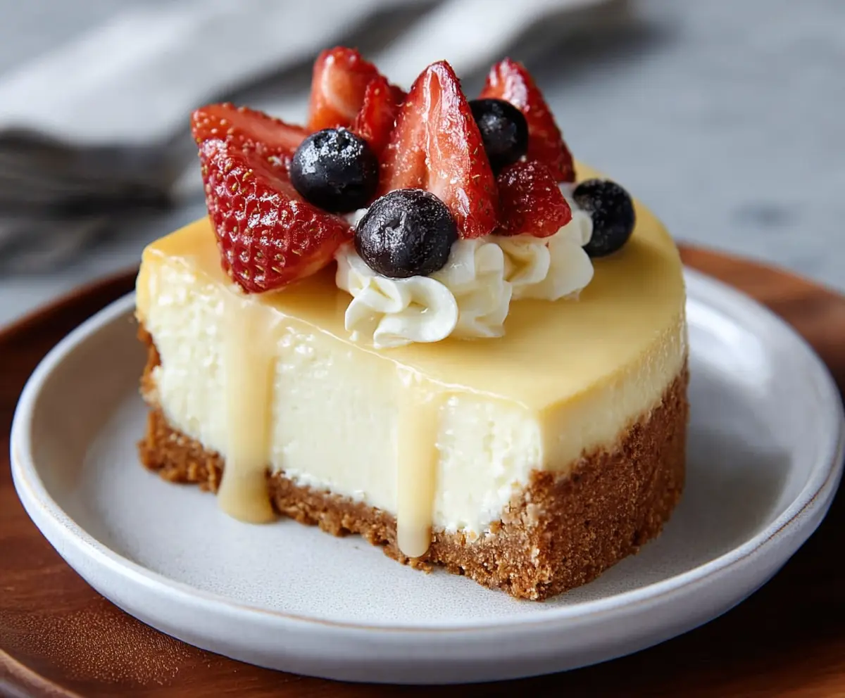Delicious healthy cheesecake topped with fresh berries, only 100 calories.