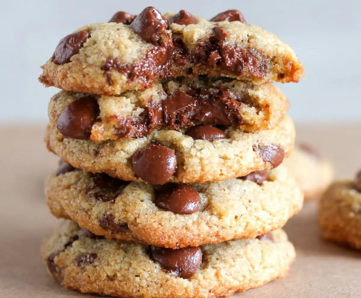 Delicious homemade healthy chocolate chip cookies on a baking tray.