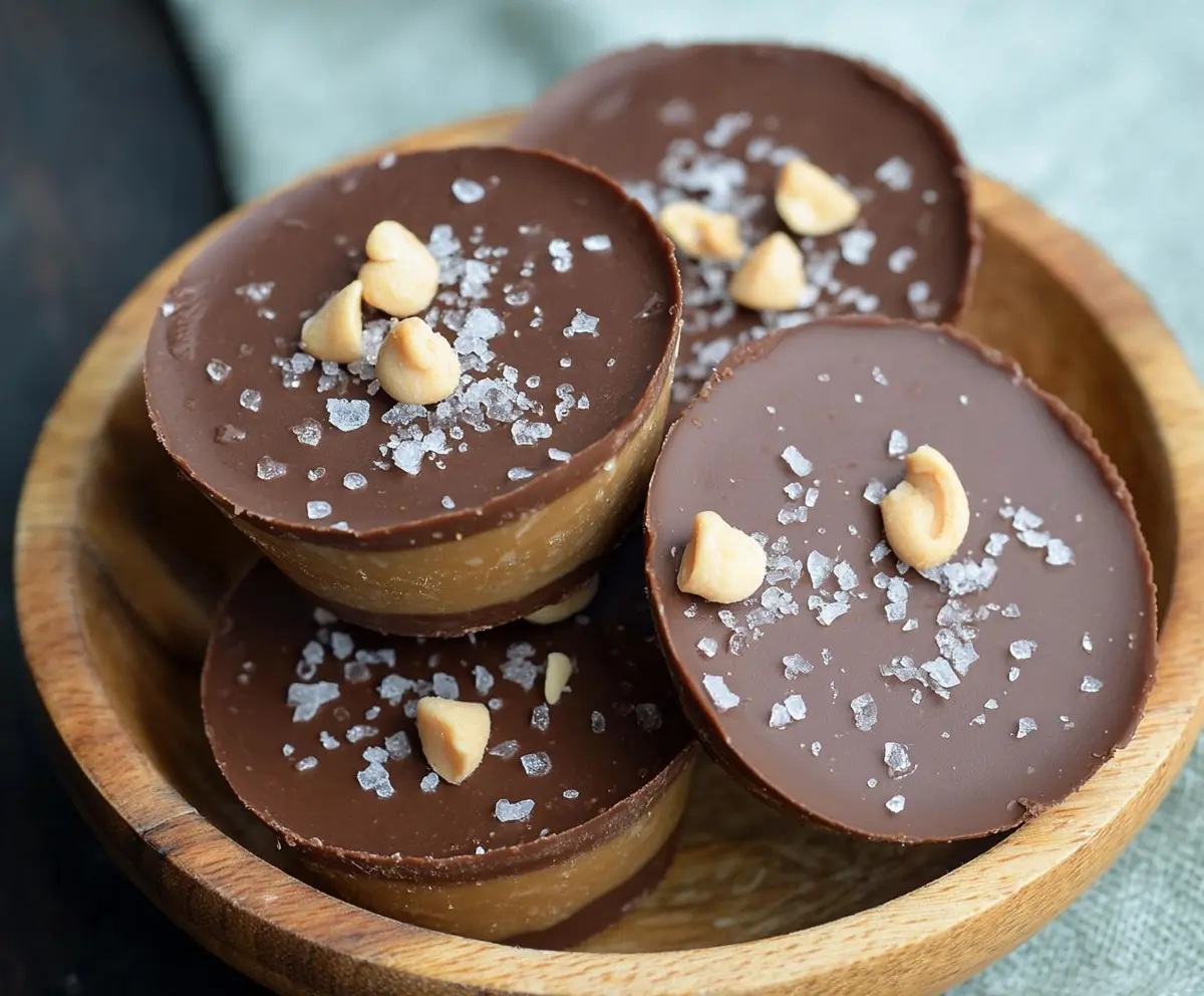 Delicious keto peanut butter chocolate fat bombs on a plate, perfect low-carb treat for a healthy diet.