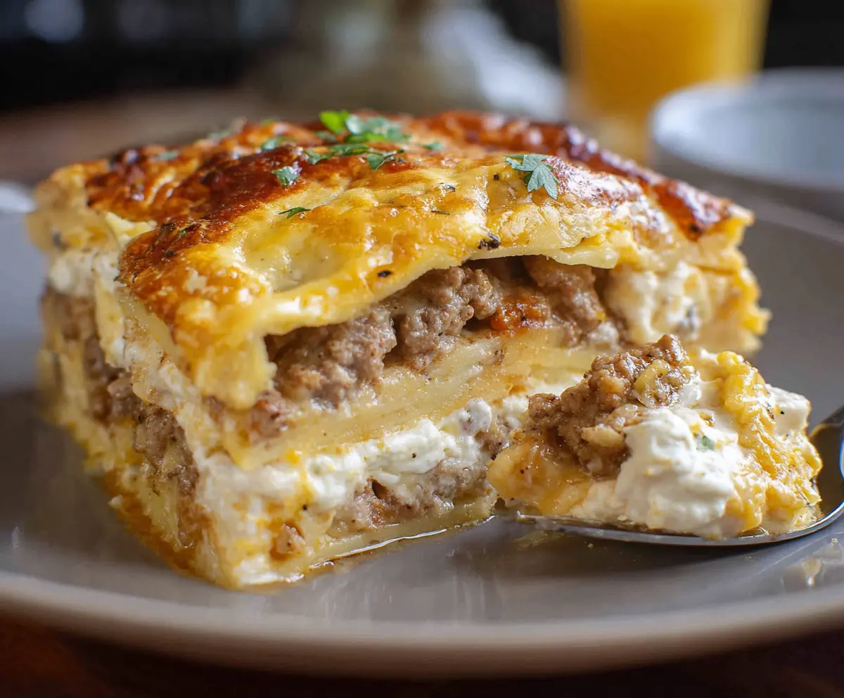 Delicious homemade lasagna with ricotta cheese and layered pasta