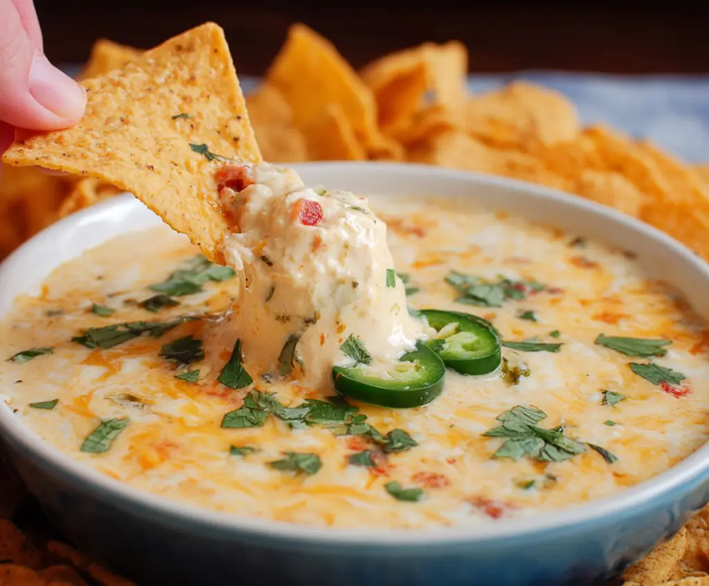 Creamy queso dip served in a bowl, perfect for quick snacks, ready in 10 minutes.