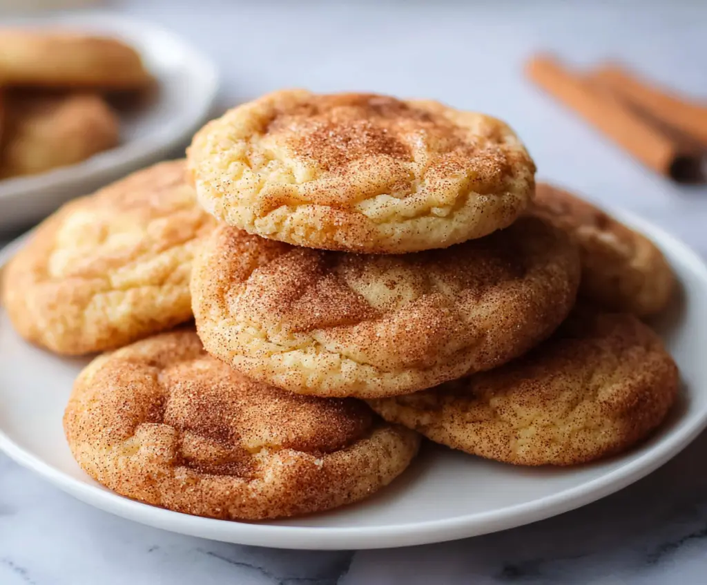 Delicious homemade snickerdoodle cookies with cinnamon sugar coating.
