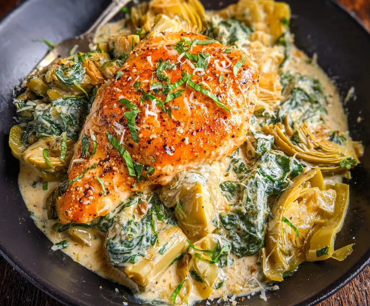 Low Carb Spinach Artichoke Chicken Skillet
