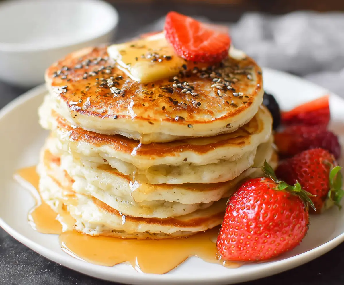 Delicious homemade sourdough discard pancakes golden brown and fluffy on a plate.