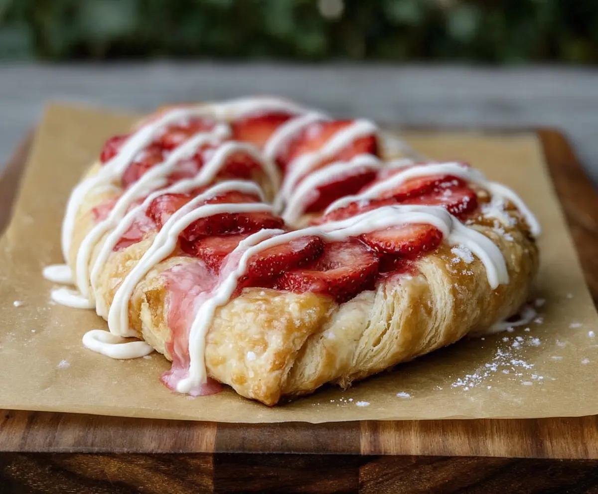 Vegan Strawberry Cream Danish dessert perfect for Valentine's Day celebrations.